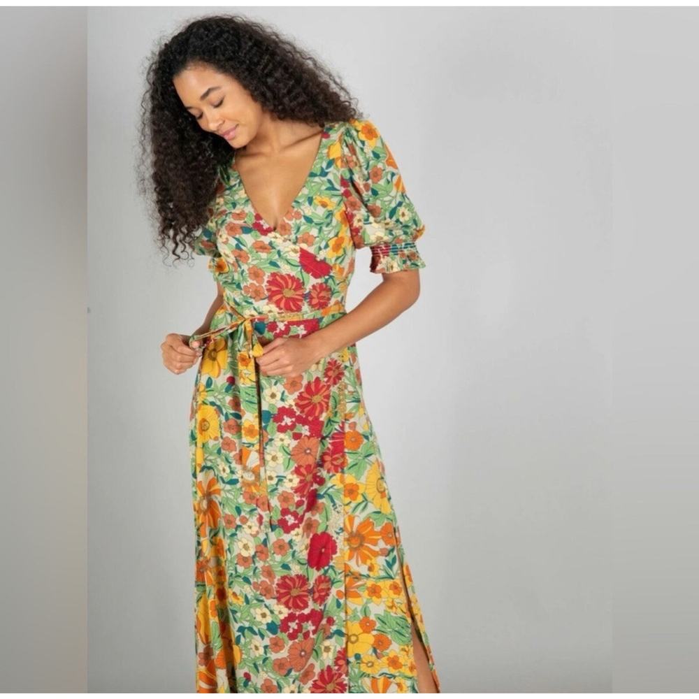 Natural Life NWOT Sophia Wrap Midi Dress In Gold Vintage Floral Sz XL